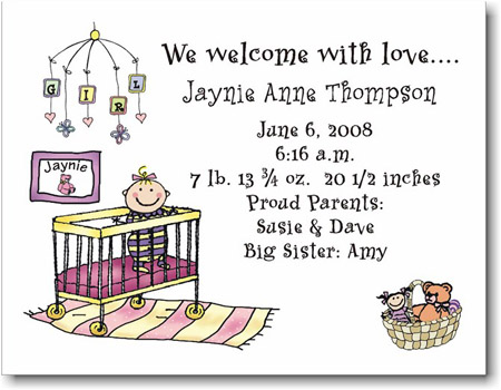 Pen At Hand Stick Figures Birth Announcements - Room - Girl Pen At Hand Stick Figures Birth Announcements - Room - Girl